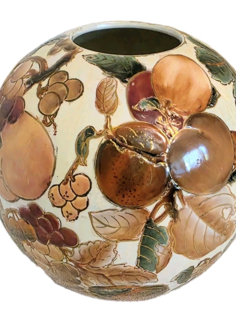 TOYO Vase Round 6.5” Fruit Gold Handpainted Fall French Country Floral